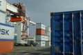 Giant crane surrounded by Containers at Matosinhos LeixÃÂµes port on the north Portugal