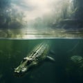 A giant crocodile in jungle background