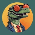 Funky Crocodile: Retro Pop Art Alligator In Glasses And Suit