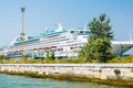 Giant cruise ship is moored in the port of Venice Tronchetto. Royalty Free Stock Photo