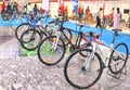 Giant cycles displayed at an exhibition