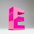 Giant 3D letter E uppercase. Rendered glossy pink font isolated on white background