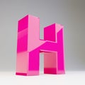 Giant 3D letter H uppercase. Rendered glossy pink font isolated on white background