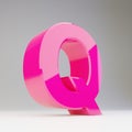 Giant 3D letter Q uppercase. Rendered glossy pink font isolated on white background