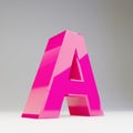 Giant 3D letter A uppercase. Rendered glossy pink font isolated on white background