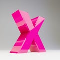 Giant 3D letter X uppercase. Rendered glossy pink font isolated on white background