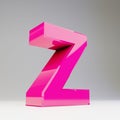 Giant 3D letter Z uppercase. Rendered glossy pink font isolated on white background