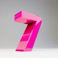 Giant 3D number 7. Rendered glossy pink font isolated on white background