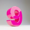 Giant 3D number 9. Rendered glossy pink font on white background