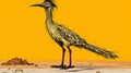 Giant Desert Bird: Realistic Pop Art Illustration In Dark Yellow