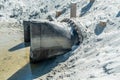 Giant diameter discharge water pipes at the beach Royalty Free Stock Photo