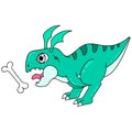 Giant dinosaur is about to eat bone snacks, doodle icon image kawaii
