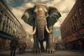 Giant elephant in old urban city street