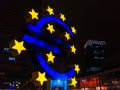 Giant Euro sign in Frankfurt by night