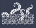 Giant evil kraken absorbs commercial sailing ship, silhouette octopus sea monster with tentacles Royalty Free Stock Photo