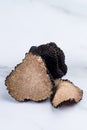 Giant and expensive rare cut black truffles close-up