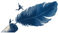 Giant Feather Pen and Scroll Metaphor for Writing, Creativity, Inspiration, and Journey Royalty Free Stock Photo