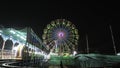 Giant ferris wheel with green lighting in An Exhibition indian Fair at night