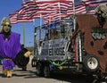 Giant, Flags and Haunted House in the Barefoot Mardi Gras Parade