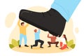 Giant foot step to crush team of business people, big shoe crushing tiny employees Royalty Free Stock Photo