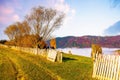 Giant forestry mountains behind wooden fence in highland