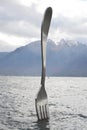 Giant fork in water. Vevey.