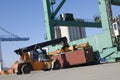 Giant forklift-truck at work Royalty Free Stock Photo