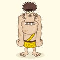 Giant Funny cartoon caveman. Cute humorous prehistoric character. Vector cave dweller. Design for print, emblem, t-shirt,