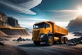 Giant Futuristic Modern Dump Truck Working In A Quarry. Generative AI