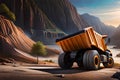 Giant Futuristic Modern Dump Truck Working In A Quarry. Generative AI