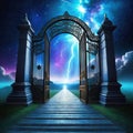 a giant gate to heaven with wonderful fantasy art