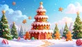 Giant gingerbread Christmas tree house in snowy forest Royalty Free Stock Photo