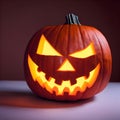 Giant glowing gouged jack-o-lantern pumpkin on a solid background, a Halloween image