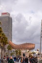 The giant Gold Fish sculpture, El Peix by Frank Gehry located on the Olypmic Port of Barcelona, Catalonia, Spain