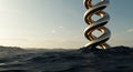 Giant golden DNA helix rises from stormy ocean waves Royalty Free Stock Photo