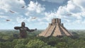 Giant Gorilla, Pterodactylus and Mayan Temple