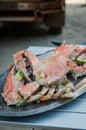 Giant grilled crab served at small beach restaurant at Tokeh Beach, Sierra Leone, Africa Royalty Free Stock Photo