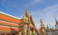 Giant guardian statue of Golden pagoda at Temple of the Emerald Buddha in Bangkok, Thailand. Wat Phra Kaew and Grand palace in old Royalty Free Stock Photo