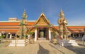 Giant guardian statue of Golden pagoda at Temple of the Emerald Buddha in Bangkok, Thailand. Wat Phra Kaew and Grand palace in old Royalty Free Stock Photo