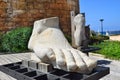 Giant human foot carved from a stone in Caesarea Maritima national park, Israel