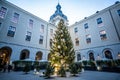 Giant illuminated Christmas tree in Saint-Martin courtyard of Grand Hotel Dieu Lyon France Royalty Free Stock Photo