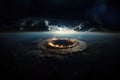 a giant impact crater caused by a meteorite on planet earth. viewed from space. Extinction Event Royalty Free Stock Photo