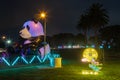 Giant inflatable panda and Chinese moon goddess decorations in park for moon festival