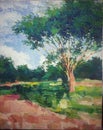 Giant isolate tree impressionism acrylic oil painting Royalty Free Stock Photo