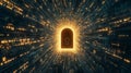 Giant keyhole in the center of a vast matrix. Keyhole in data security. By generative Ai