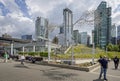 Giant kinetic weathervane, called Wind Wheel Mobile, on the seawall of the Vancouver Convention Centre, British Columbia, Canada