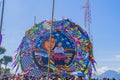 giant kite festival circulates with painted figures of people and patterns, Royalty Free Stock Photo