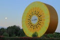 Giant kiwifruit sculpture and moon. Te Puke, NZ