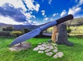 A giant knife in front of the cutlery museum, Museo de la Cuchilleria, Pardinas, Taramundi municipality, Asturias, Spain