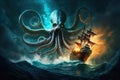 A Giant Kraken Attacking a Pirate Ship on the High Seas - Generative AI